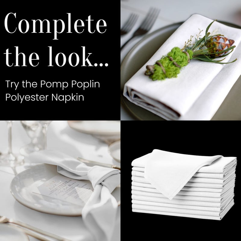 Pomp Pure White 90" x 132" Poplin Polyester Tablecloth (2 Pack) | Wrinkle + Stain Resistant Easy Care Premium Fabric | Fits 6FT Rectangle Table - Image 5